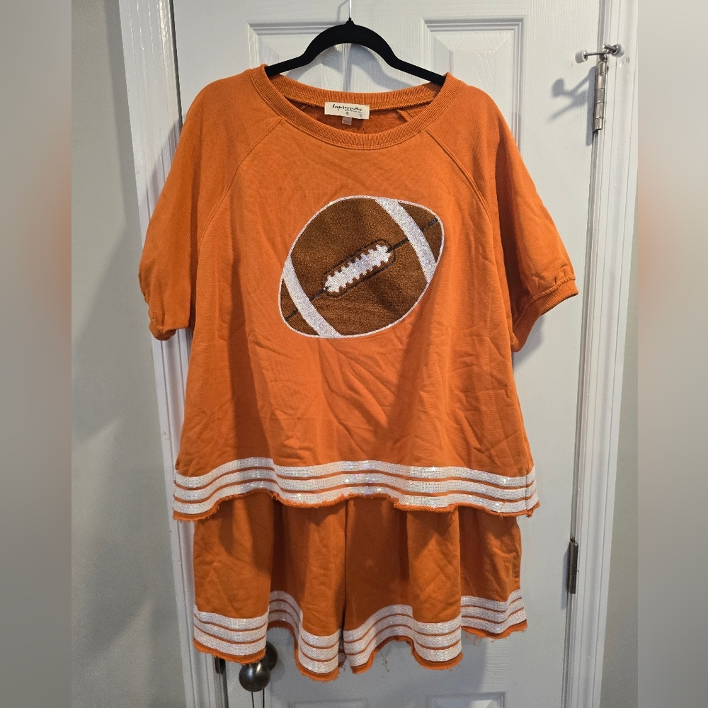 Orange Football Graphic Set With Sequins